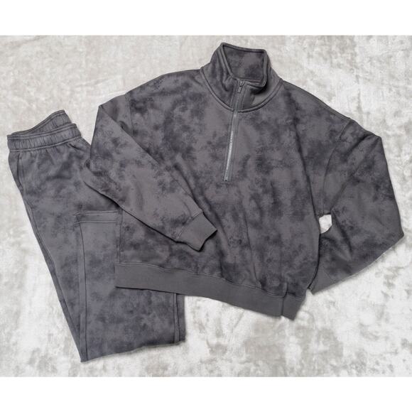 Fabletics Cozy Fleece Gray Tie Dye 1/2 Zip Sweatshirt XL Pants S Matching Set - Picture 1 of 16